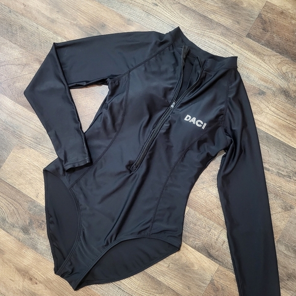 Daci Black Longsleeve Rash Guard Zip-Up Swimsuit Size XS - Picture 4 of 9
